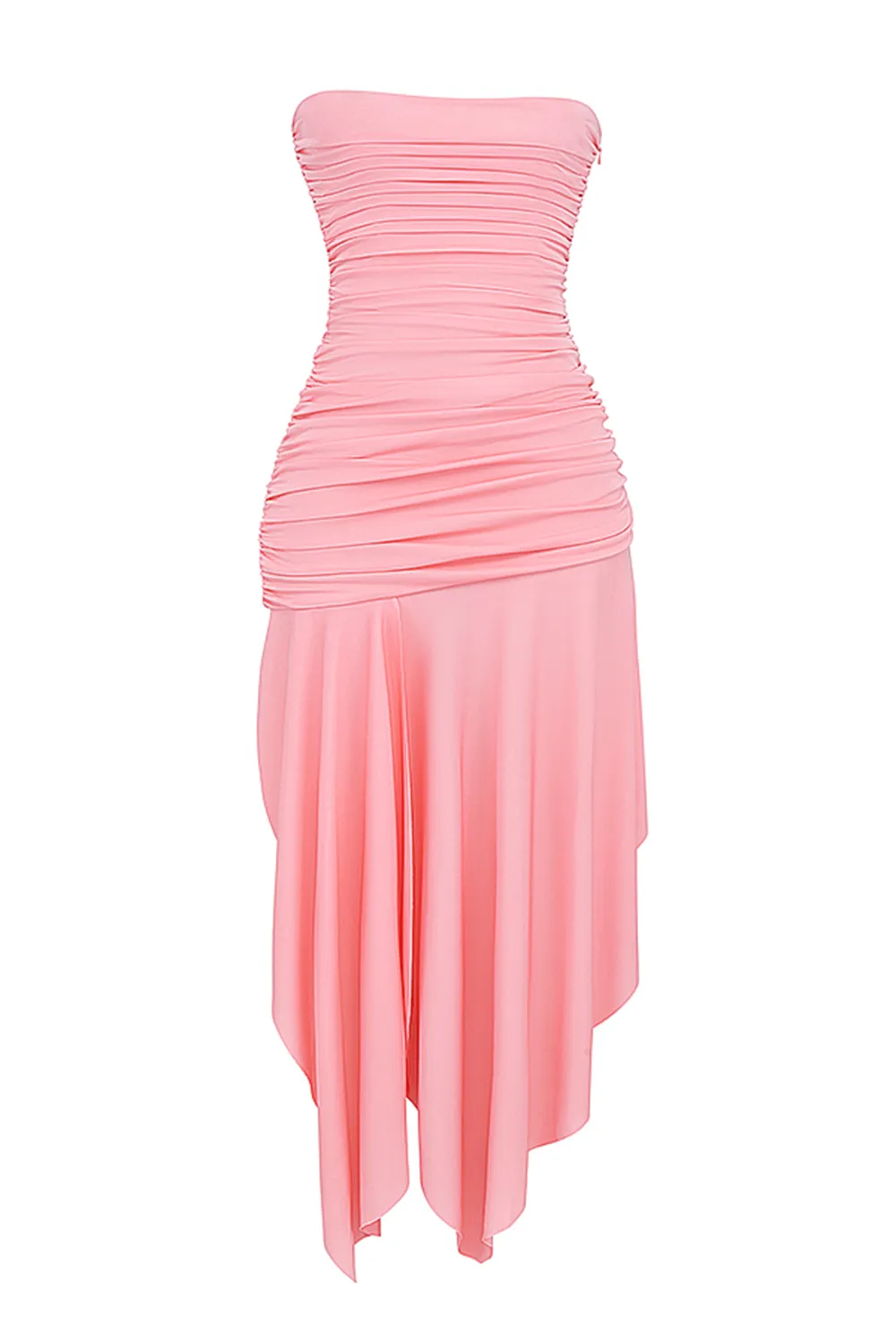 PINK GATHERED ASYMMETRIC DRESS