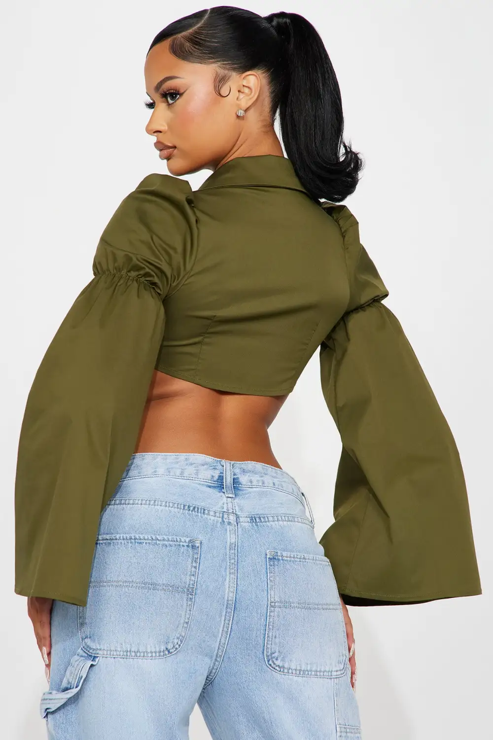 Vaelyn Poplin Top - Olive