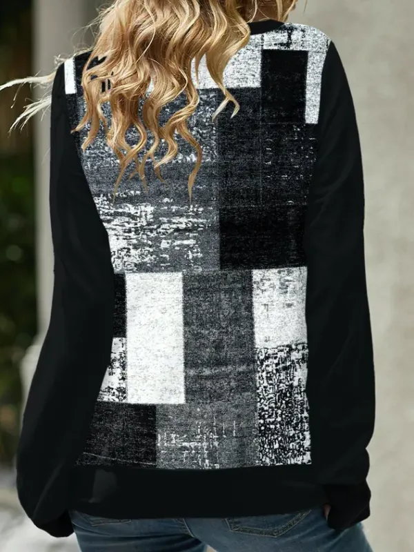 Casual Notched Color Block Sweatshirt