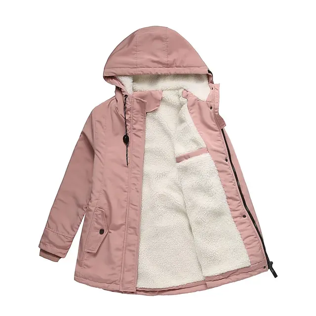 Women's Parka Waterproof Puffer Jacket Thermal Warm Heated Coat Fleece Lined Winter Coat Windproof Outdoor Zip up Hooded Coat Sports Hiking Jacket Purple Pink