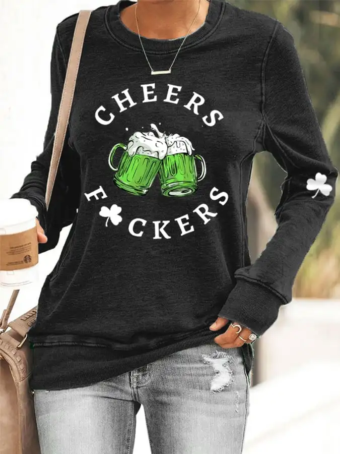 Women's Funny St. Patrick's Day Cheers Green Beer Shamrock Casual Sweatshirt