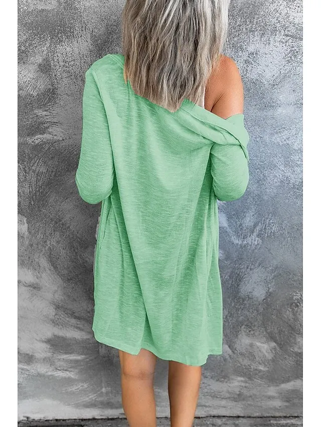 Women's Cardigan Sweater Cowl Ribbed Knit Polyester Button Summer Spring Outdoor Home Halloween Casual Soft Long Sleeve Solid Color Black White Light Green S M L