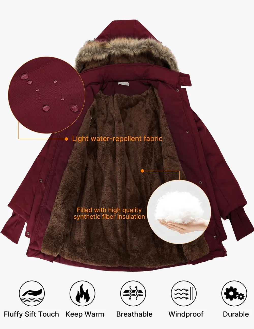 Women's Winter Coats Fleece Parkas Anoraks Hooded Military Jacket Coats M Black