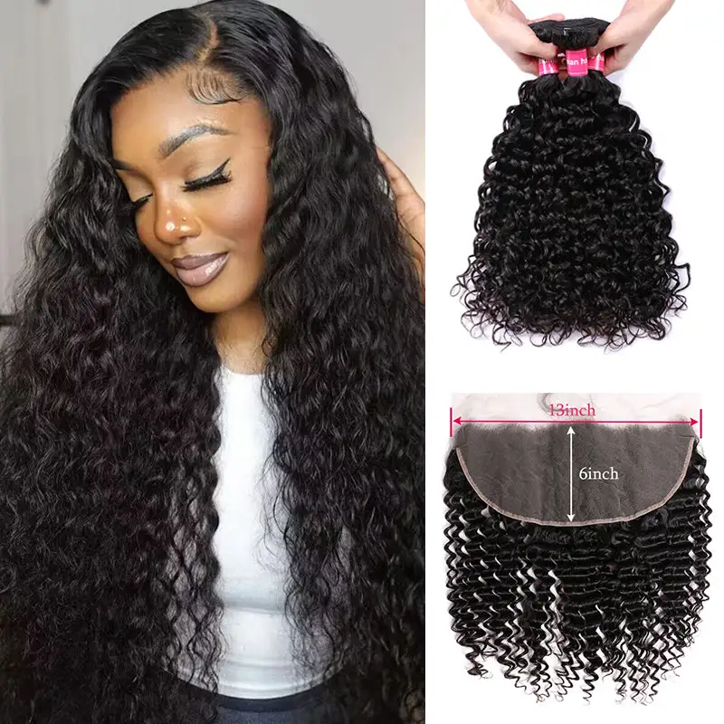 Sterly Water Wave Bundles With 13X6 Lace Frontal Human Hair Bundles With Frontal
