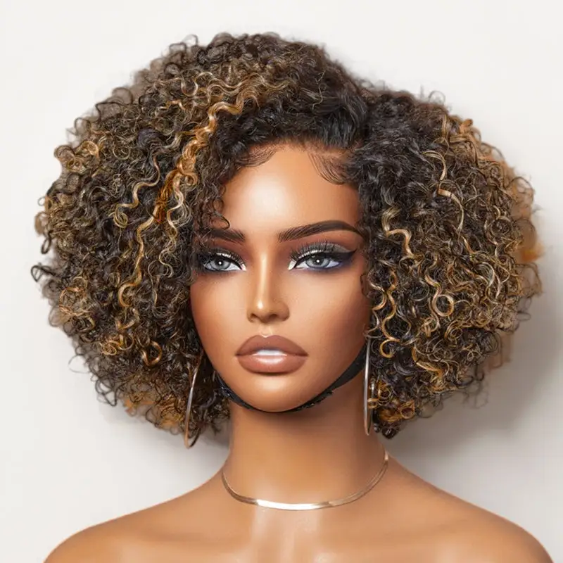 FB30 Curly Pixie Cut Wig Afro Kinky Curly Snug-Fit Drawstring Wig Short Cut Bob Wigs