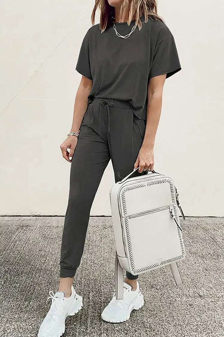 Two Piece Outfit Short Sleeve  Pullover Tops Tracksuits
