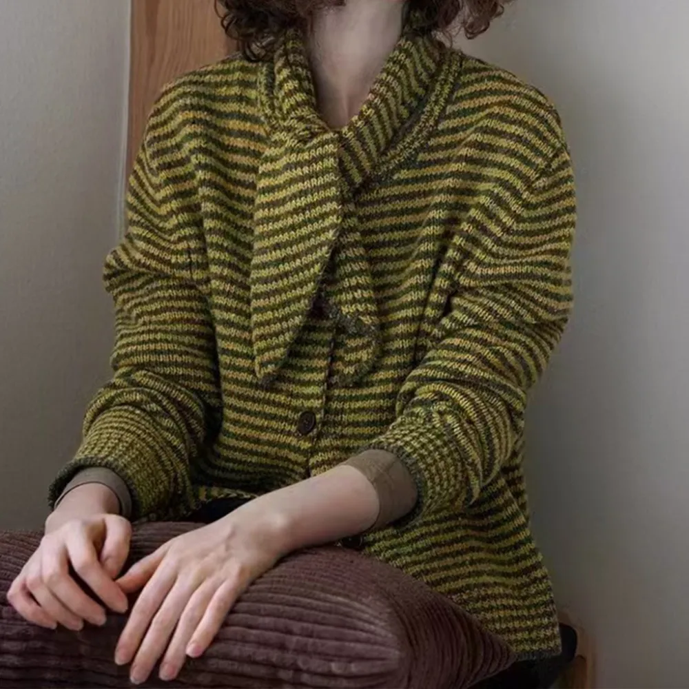 Scarf Knit Striped Sweater