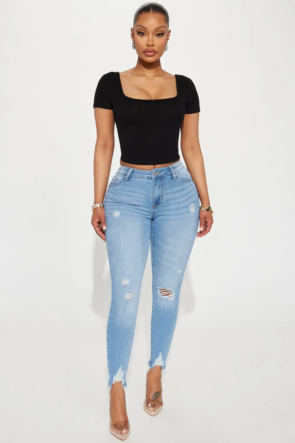 Fitting In Ripped Stretch Skinny Jeans - Vintage Wash