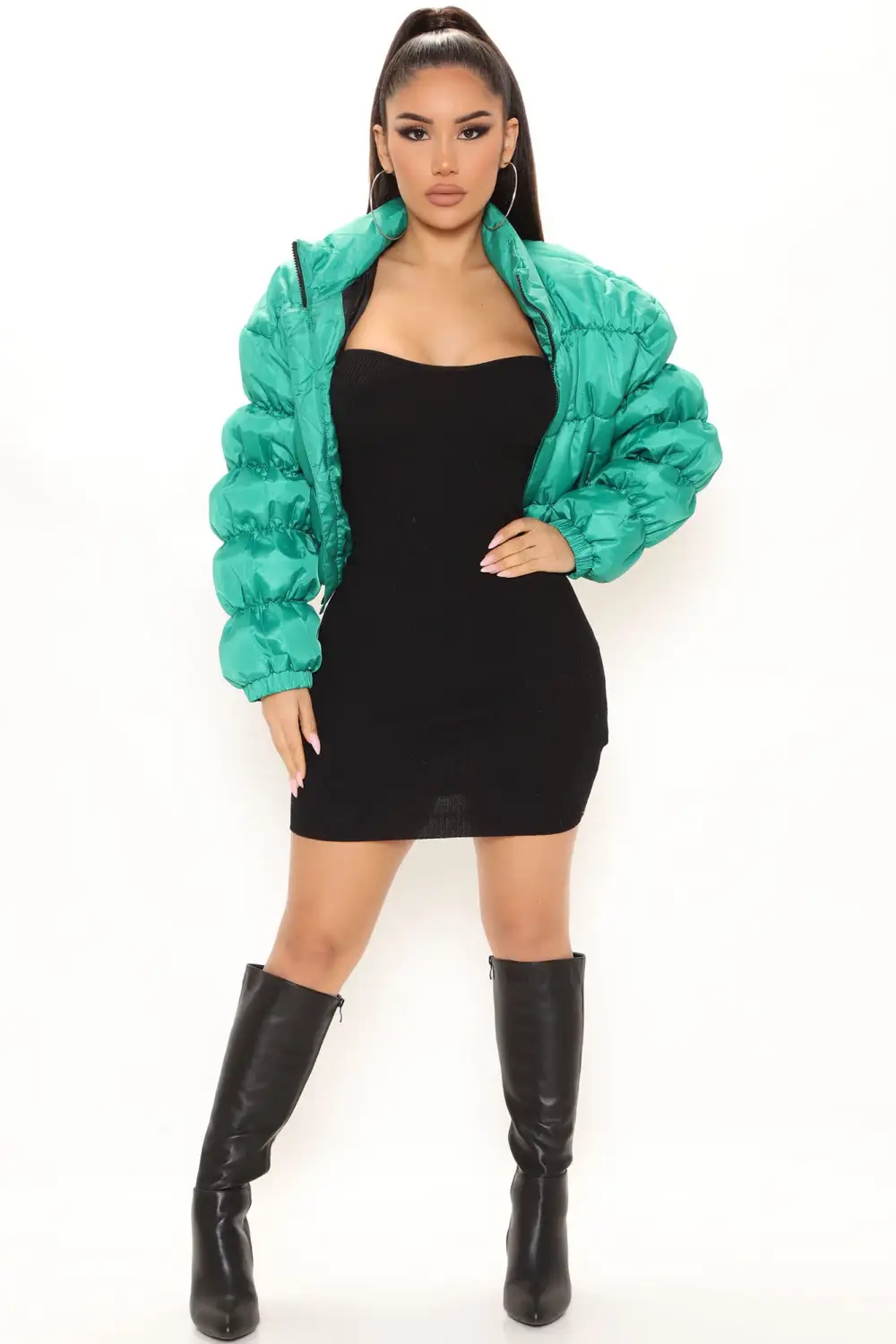 We're On The Go Cropped Puffer Jacket - Kelly Green