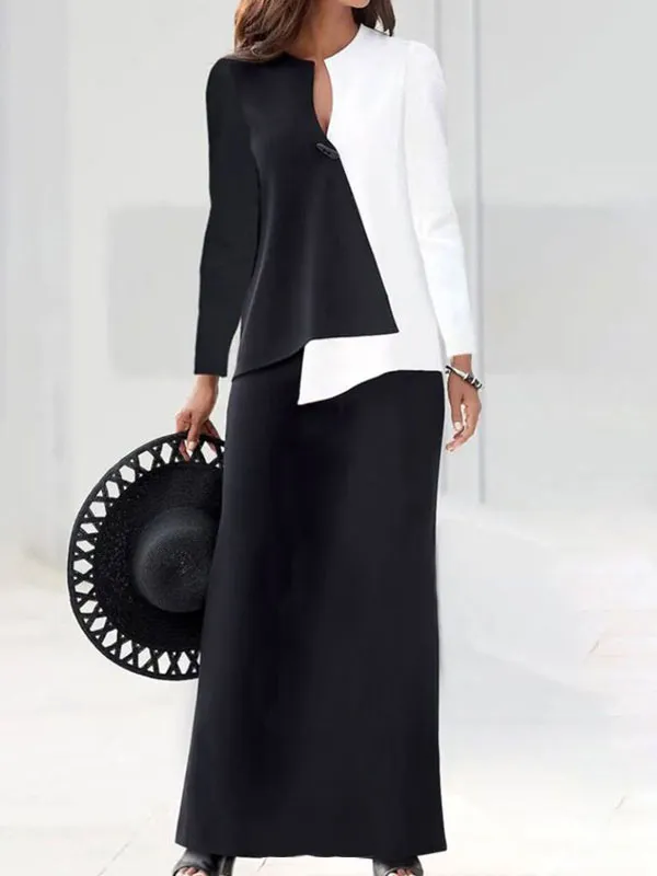 Colour blocking minimalist temperament daily women's dress