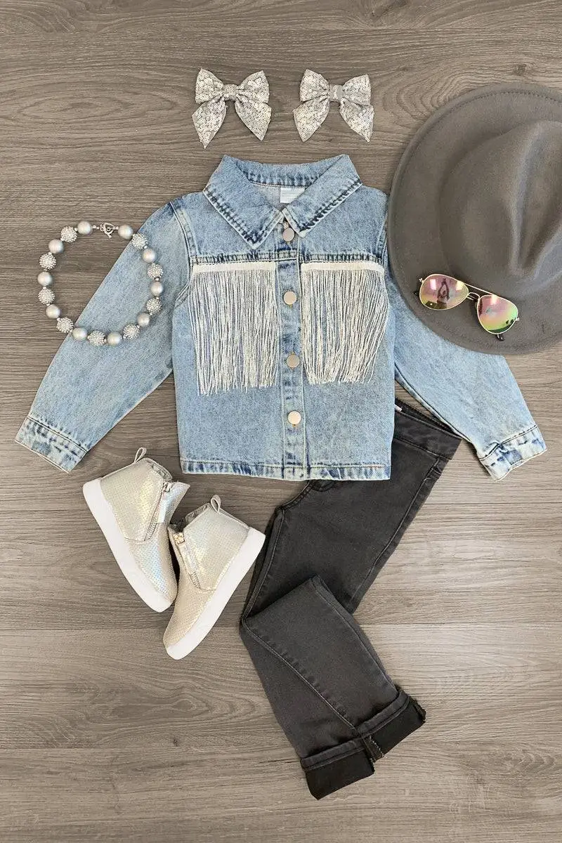 Silver Fringe Denim Jacket