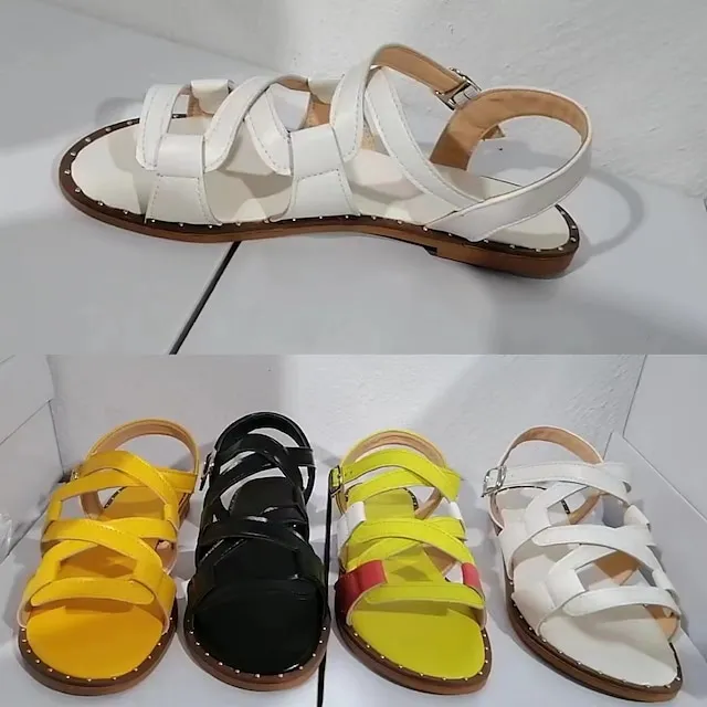Women's Sandals Boho Bohemia Beach Gladiator Sandals Roman Sandals Plus Size Daily Beach Summer Flat Heel Open Toe Casual Minimalism Walking Shoes Faux Leather Loafer Elastic Band Solid Color Solid