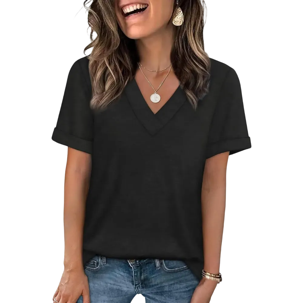 🛒 90% OFF NOW! Womens Summer Tops Short Sleeve Basic Casual V Neck T Shirts Trendy Fashion 2026