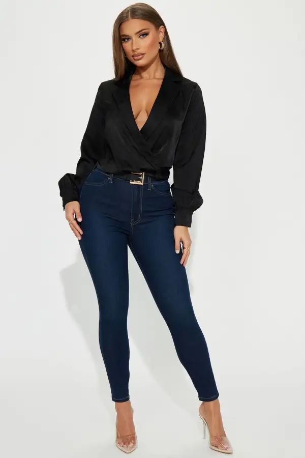 Marisa Satin Blouse Top - Black