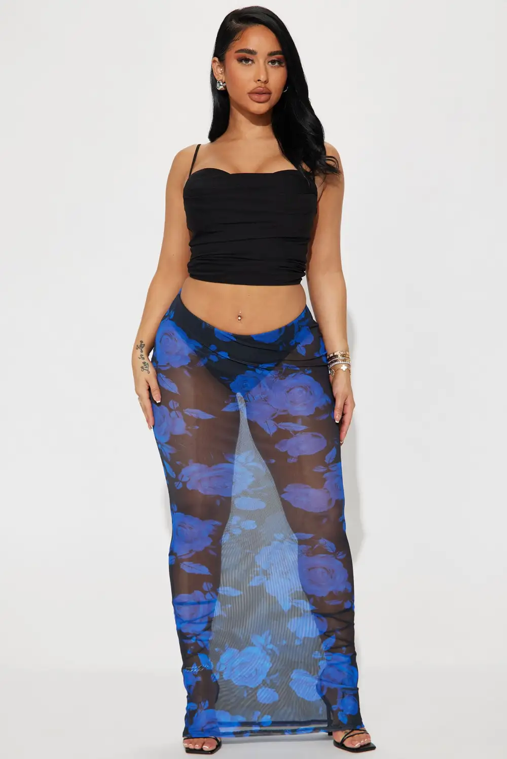 Summer Breeze Printed Mesh Maxi Skirt - Turquoise