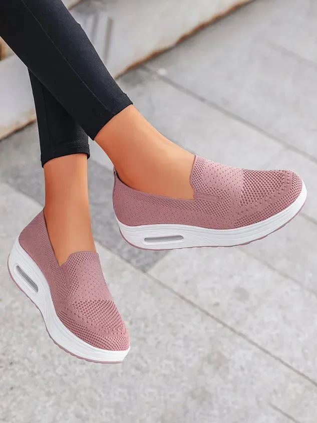 Solid Color Shock Absorbing Air Cushion Fly Knit Sneakers