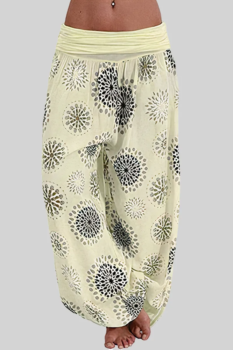 Allover Print Ruched Low Waist Harem Pants