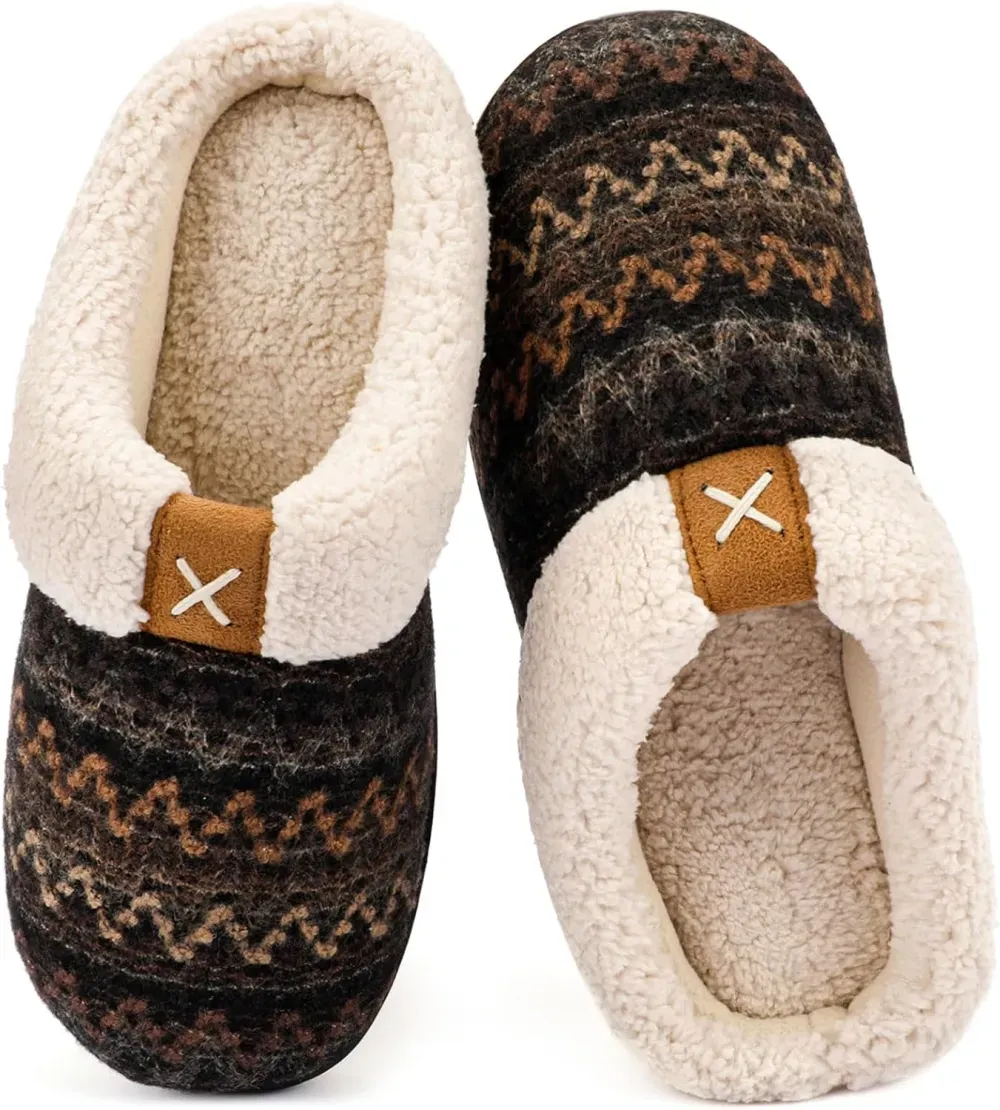 Women's Indoor Bedroom Slipper with Memory Foam, Gift for Women, Wool-Like House Shoe with Anti-Skid Rubber Sole for Ladies