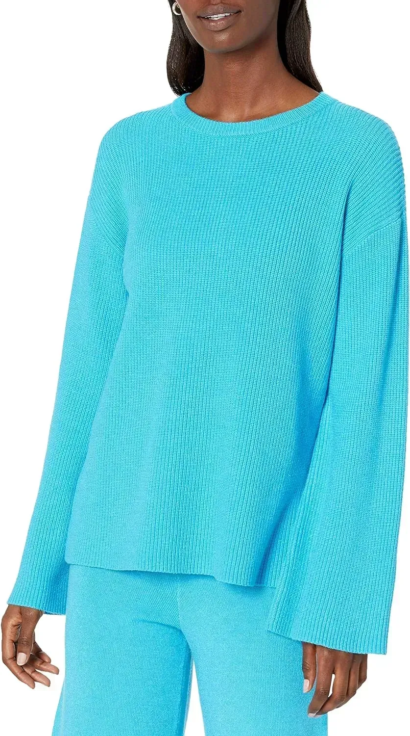 Women's Alice Crewneck Back-Slit Ribbed Pullover Sweater