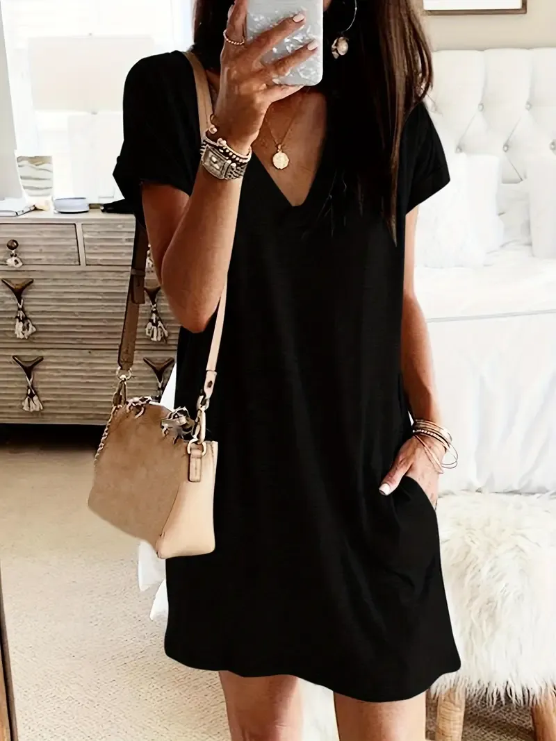 Casual Loose Pocket Dress for Women, Spring Summer Short Sleeve Dress