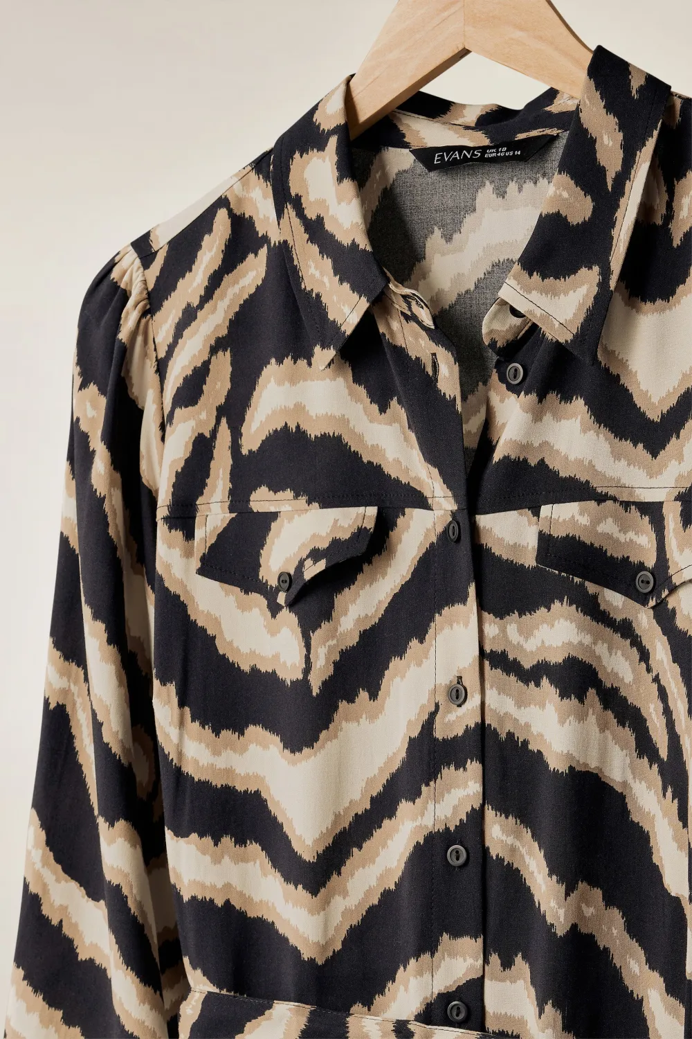 EVANS Curve Black & Brown Animal Print Utility Shirt Dress