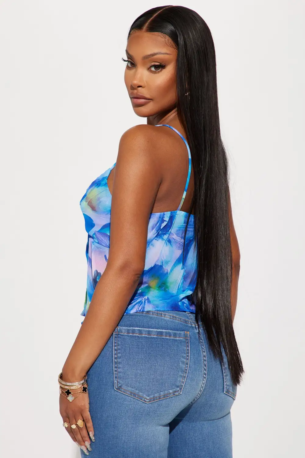 Dalal Floral Top - Blue/combo