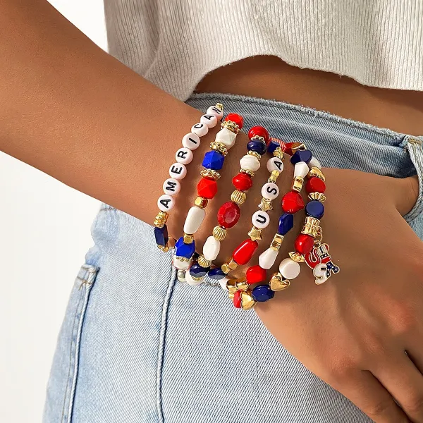 American Independence Day Flag Multi-layered Colorful Stretch Bracelet