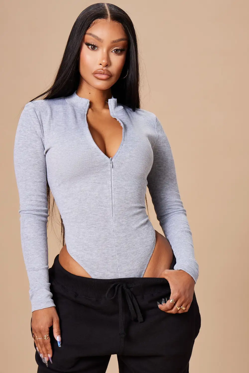 Grind Time Beyond Long Sleeve Bodysuit - HeatherGrey