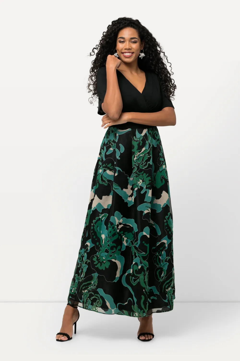 Ausbrenner-Maxikleid A-Linie V-Ausschnitt Halbarm