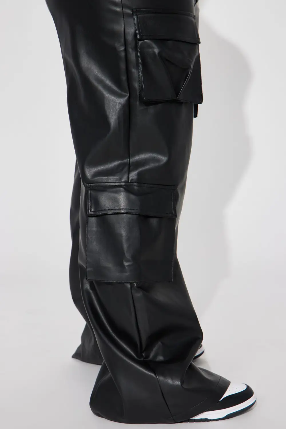 Drop A Pin Faux Leather Cargo Pant - Black
