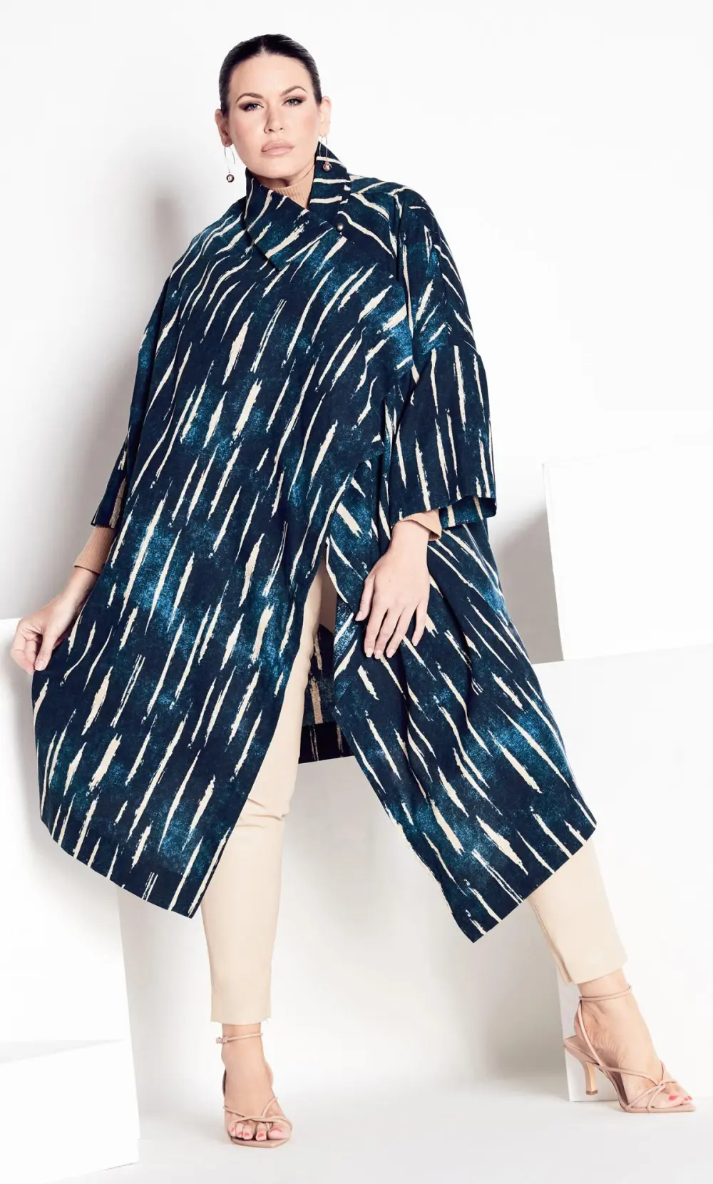 Evans Navy Blue Stripe Cape Jacket