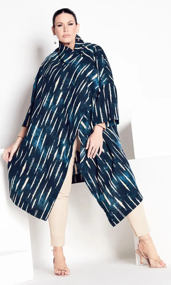 Evans Navy Blue Stripe Cape Jacket