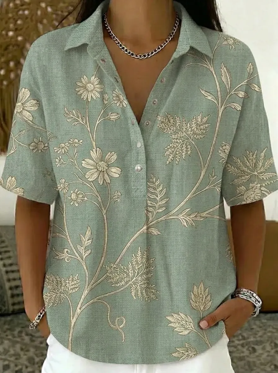 Women's Nashville Floral Botanical Printed Polo Shirt