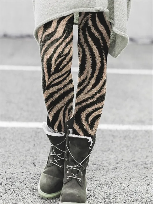 Women's Fleece Lined Leggings Warm Full Length Winter Leggings Print High Elasticity Mid Waist Fashion Designer Daily Black Green Black-White S M Winter
