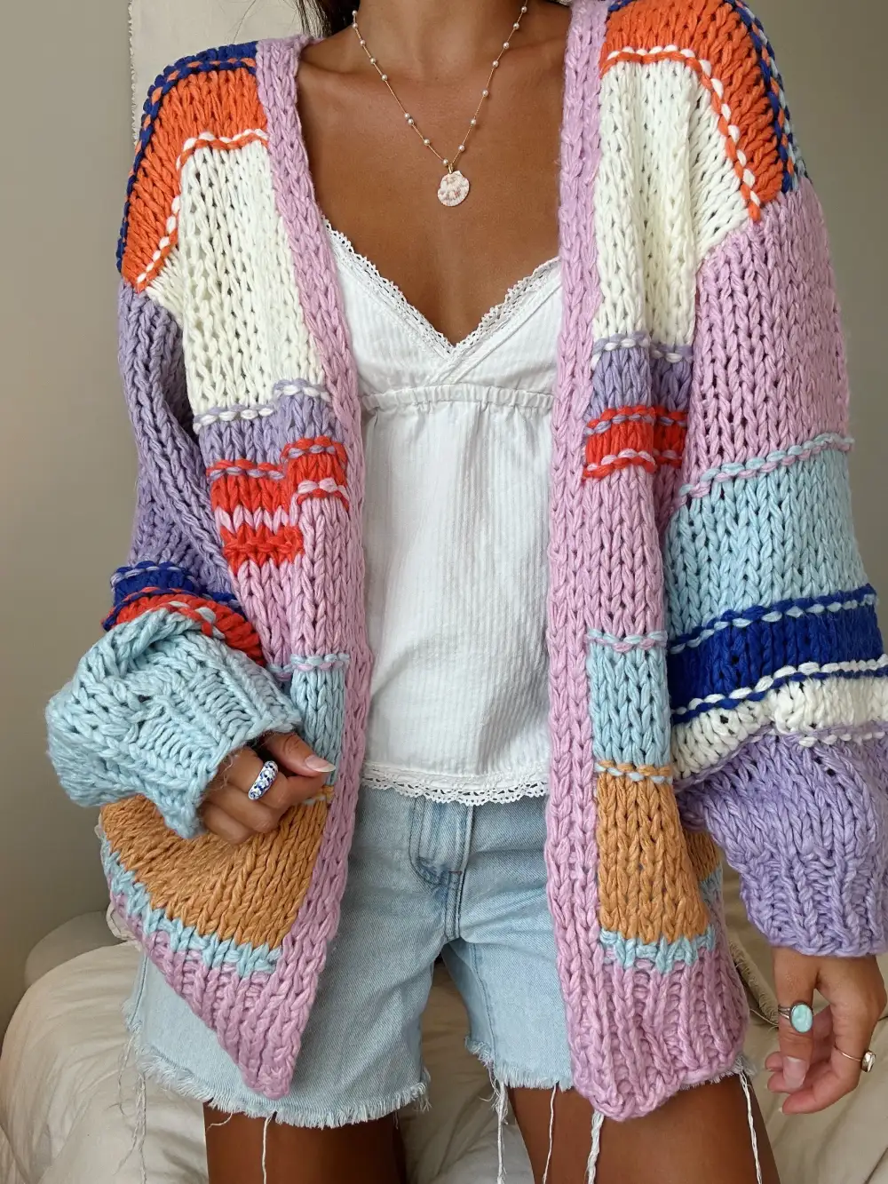 BRIGHT MULTI COLORED STRIPED CARDIGAN