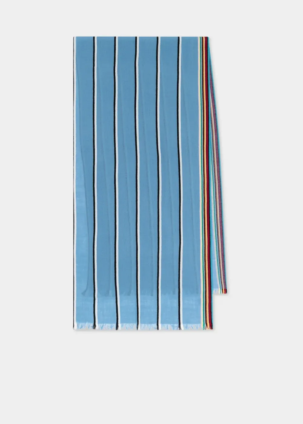 Sky Blue Artist Striped Edge Wool Scarf