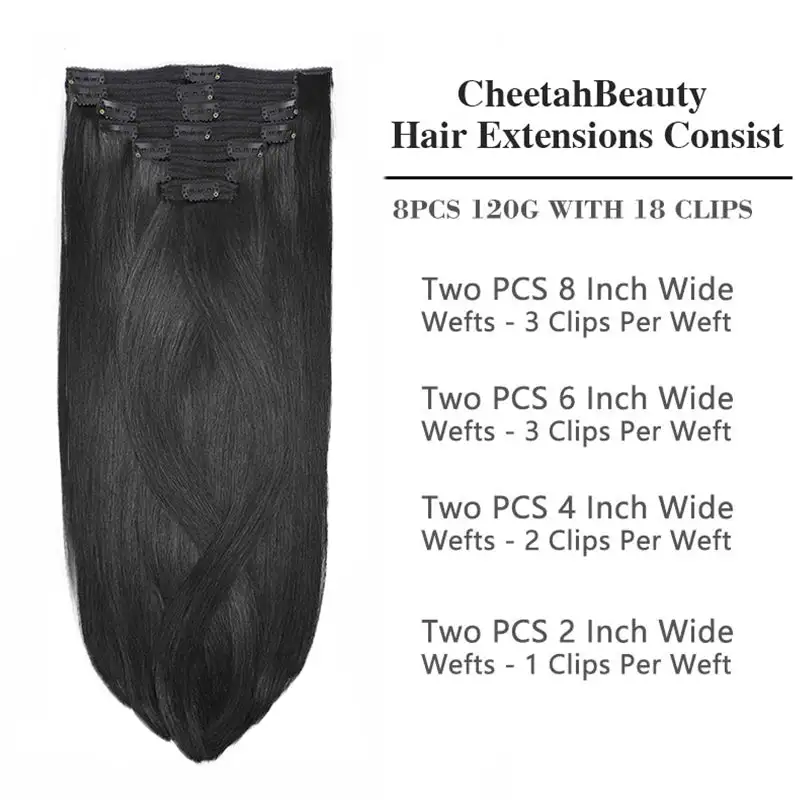 15A Double Drawn Clip In Hair Extensions Human Hair Clip Ins 120g 8pcs With 18 Clips