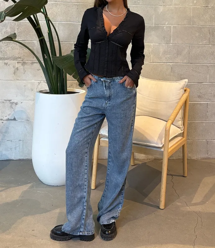 Drawstring Waist Denim Pull-On Pant