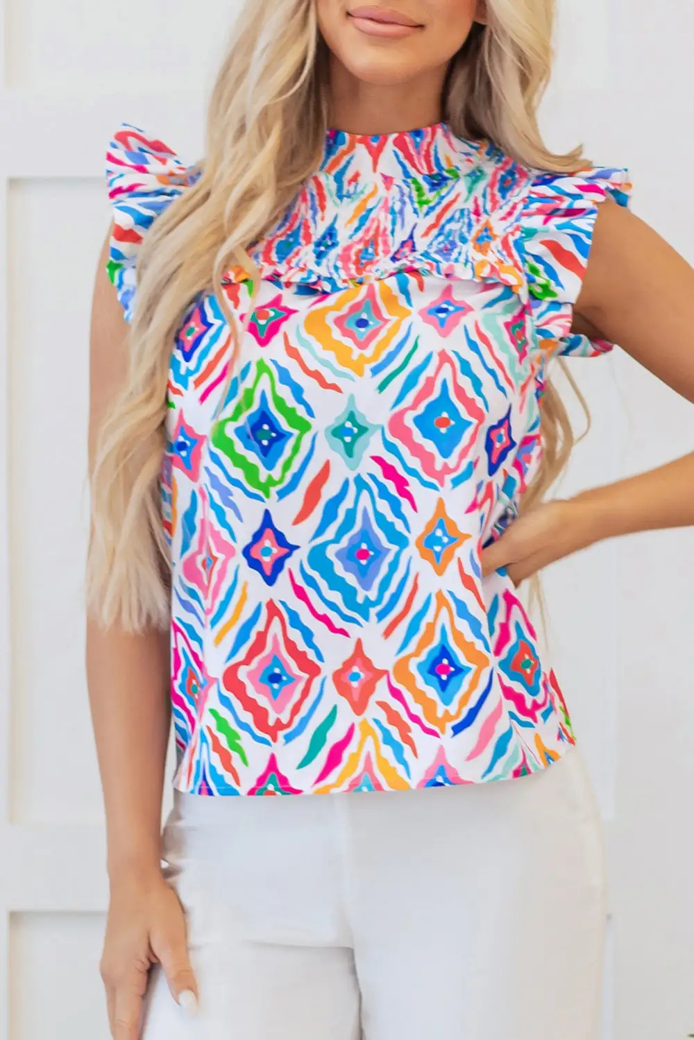 Paisley Geometric Print Smocked Blouse