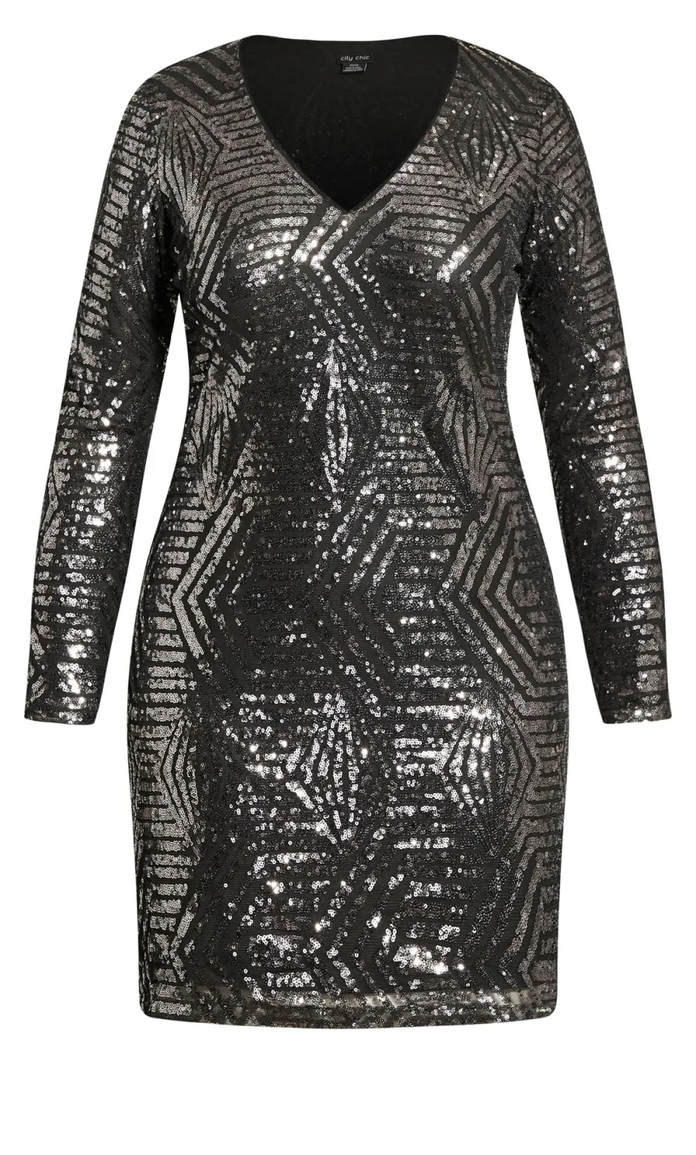 Evans Black & Silver Sequin Geometric Mini Dress