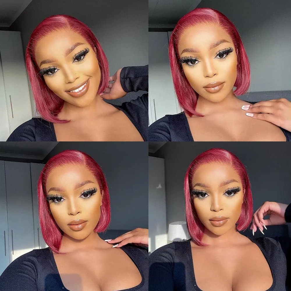 Sterly Burgundy 99J Frontal Wigs Human Hair Straight Short Bob Wigs For Women