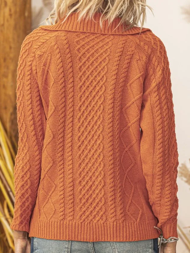 Red Brown Casual Knitted Sweater