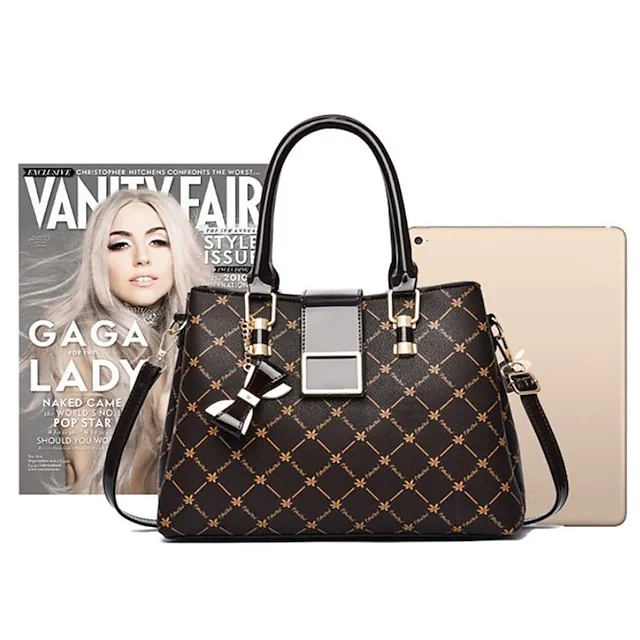 Women's Handbag Crossbody Bag PU Leather Daily Bowknot Large Capacity Plaid dark maple leaf with coffee Light Maple with Naturals Dark Maple with Naturals