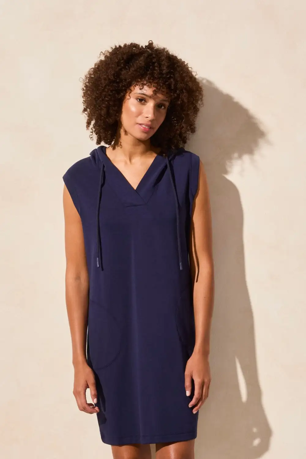 Techno Lux Sleeveless Hooded Dress With Pockets-Jet Blue