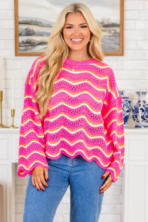 Wavy Comfort Sweater, Pink