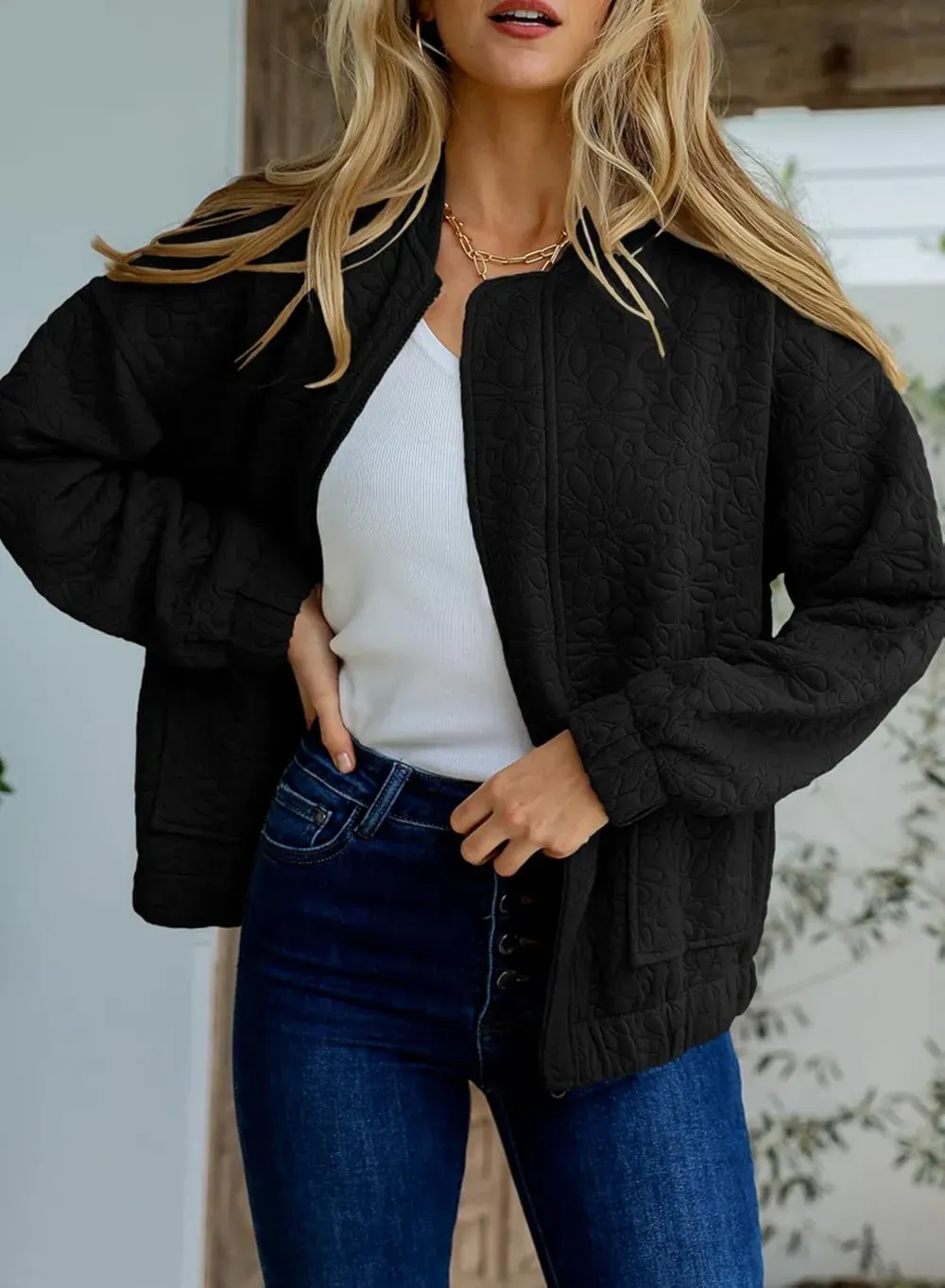 Jackets for Women Spring Fashion 2025 Cute Jacquard Coats Lightweight Zip Up Jackets Dressy Casual