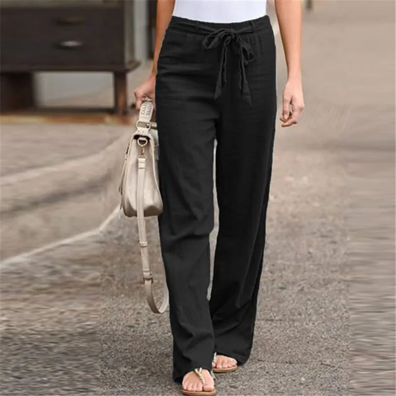 Solid Color Cotton Linen Casual Loose Pants