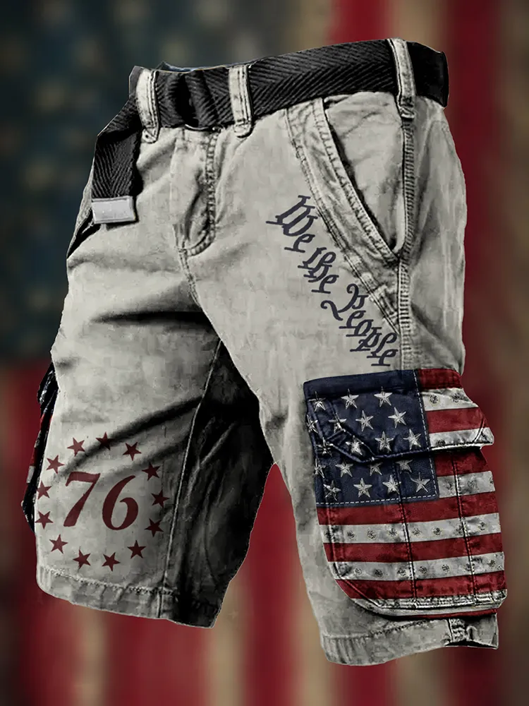 Men's Independence Day We The People Print Cargo Retro Shorts