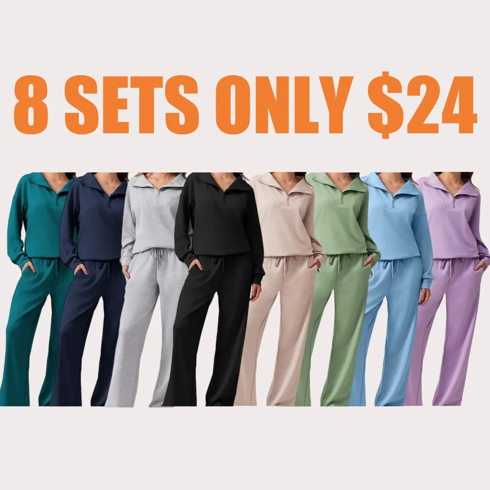 Women's 2-Piece Sweatsuits Set Long Sleeve Half Zip Pullover Sweatshirt Joggers Pants