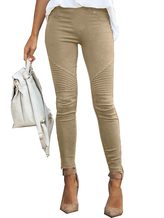 Women's Normal Skinny Slacks Simple Classic Style Basic Full Length High Waist Simple Classic Comfort Casual Daily Light Yellow Wine ArmyGreen Black Regular Fit